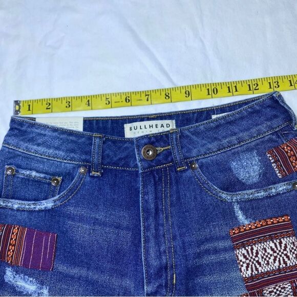 PacSun BULLHEAD Denim Co. Distressed Boho Patchwork Denim Mom Shorts - Picture 5 of 7